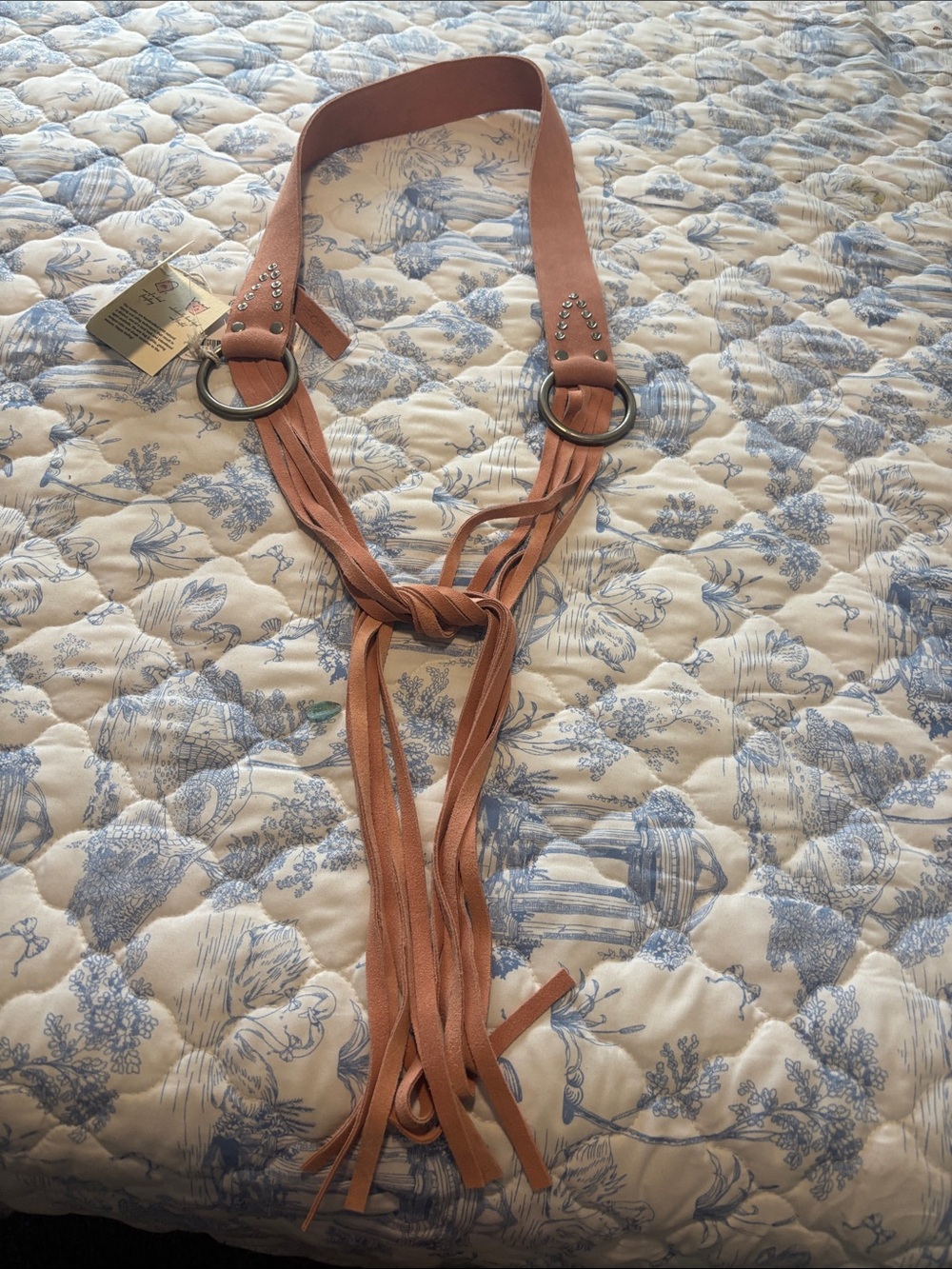Boho Fringe Faux Suede Belt in Dusty Rose